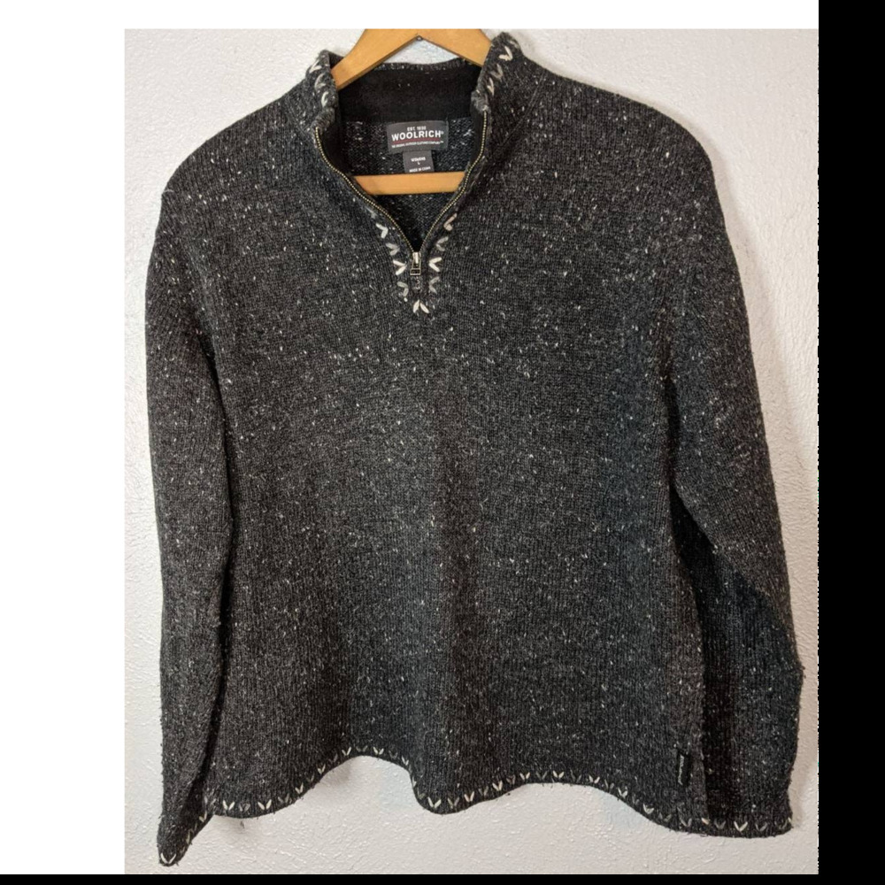 Woolrich Quarter Zip Grandpa Sweater Wool Knit Large L Cozy Fall Vintage Preppy